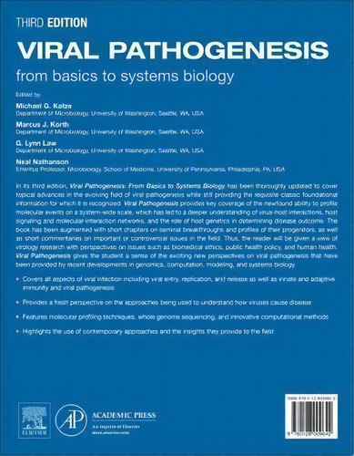 Viral Pathogenesis : From Basics To Systems Biology, De Michael G. Katze. Editorial Elsevier Science Publishing Co Inc, Tapa Blanda En Inglés