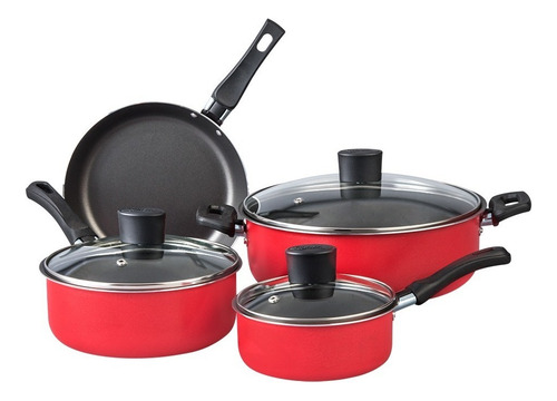 Batería De Cocina Roja De Aluminio Cinsa Antiadherente 7 Pzs Color Rojo