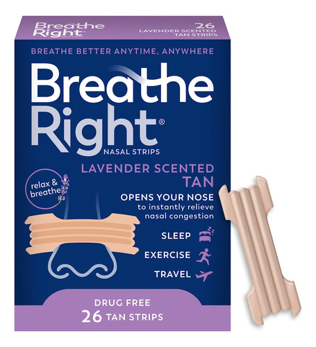 Breathe Right Bandas Nasales Con Esencia De Lavanda, Sin F&a