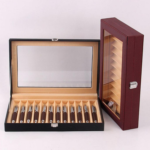 12 Pen Pu Leather Display Case Holder Gran Capacidad Negro
