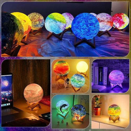 Lámpara De Luna Llena 3d Print Recargable 16 Colores
