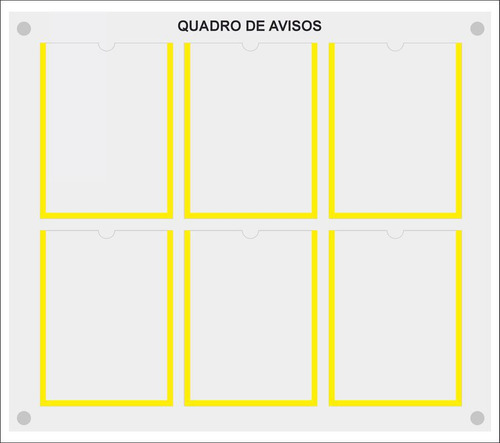 Quadro De Aviso E Gestão Com 6 Displays A4 Acrílico Amarelo