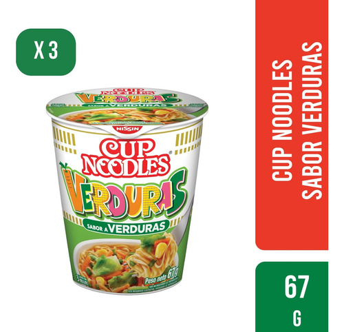 Cup Noodles Sabor Verduras 67 Gr Pack X3 Unidades