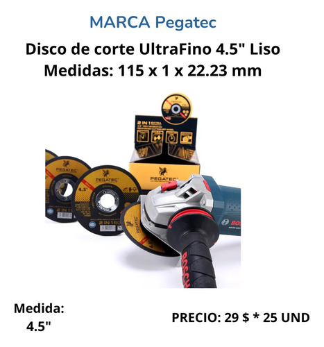 Disco Corte Extrafino 4.5'' Acero Inoxidable Y Metal-pegatec