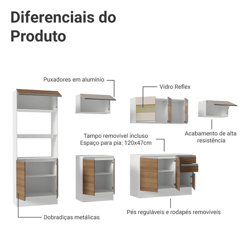 Armário De Cozinha Completa 100% Mdf 310 Cm Smart 02 Cor Branco/rustic/crema