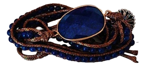 Pulseira 3 Voltas Pedra Natural Lápis Lázuli Artesanal Boho