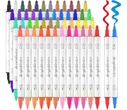 Banral 48 Colores Marcadores De Pintura Acrílica, Punta Dobl