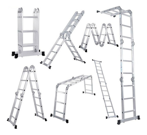 Escalera Aluminio Multiposiciones 12 Peldaños 8 En 1 Benkel