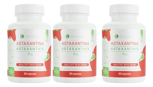 Kit Astaxantina 6mg Bioroots Com 3 Potes De 60 Cápsulas Cada