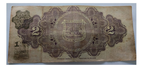 Billete 2 Peso Banco Oriental De Mexico 1914 (Usado)