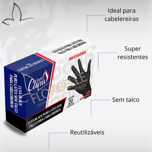 Luva Profissional Preta P Sem Talco Santa Clara 20 Un