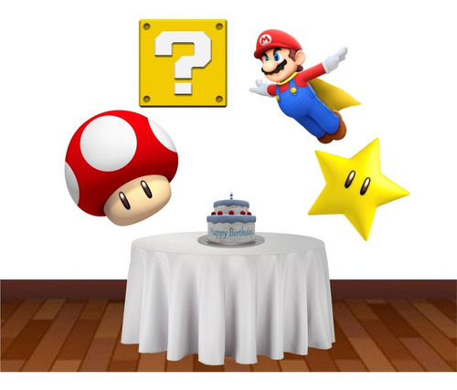 Apliques Mario Bros Decoracion Fondo De Mesa De Torta X4