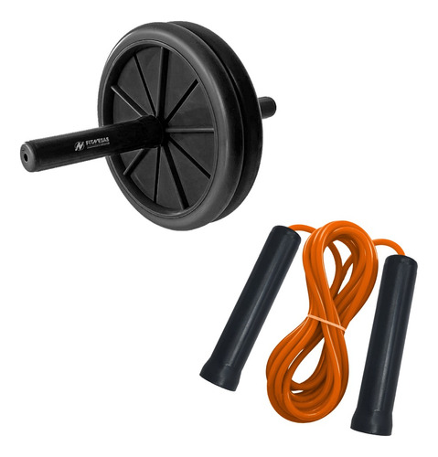 Set Rueda Abdominales Doble + Soga Speed Rope Fitnesas