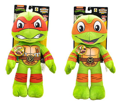 Tortugas Ninja Peluche 15 Sonidos 30 Cm Pack 2 Pzas Mattel Color Verde