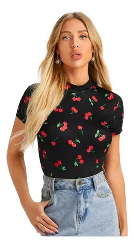 Shein Blusa Corta Con Estampado Juvenil Env o gratis