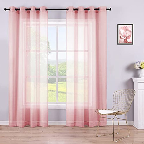 Cortinas Rosadas Transparentes 2 Paneles 84 Pulgadas De Larg