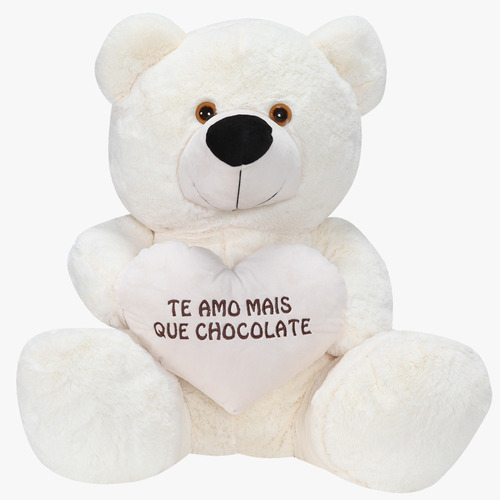 Urso De Pelúcia Tedy Creme 55cm + Coração Romântico Te Amo