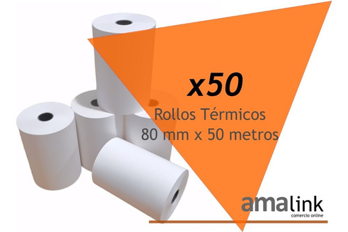 Amalink 80 mm x 50 mts térmico de 1 hoja de 48g color blanco de 50 unidades por pack