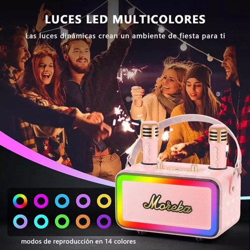 Moreka 393+ Altavoz Bluetooth Portátil Recargable Altavoz Subwoofer Inalámbrico Bluetooth Ipx6 Altavoz De Música Con Luces De Discoteca Rgb Para Fiesta Al Aire Libre Patio Con 2 Micrófonos Color Rosa
