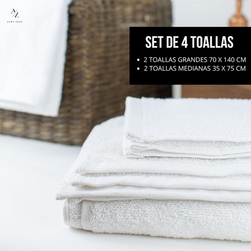 Juego De 4 Toallas De Baño Algodon Grande 500gr Gimnasio Az Blanco