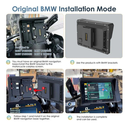 Pantalla Moto Carplay Carpuride W702bs Bmw R1300/1250/1200gs Negro