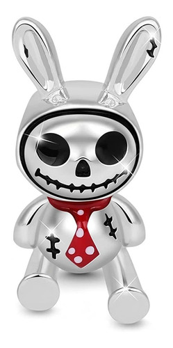 Imagem 1 de 6 de Berloque Prata Coelho Skull Com Gravata
