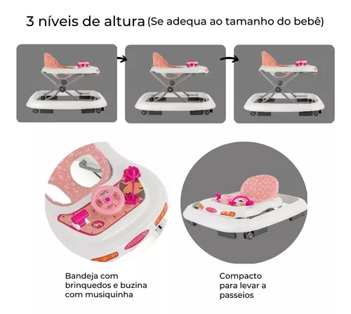 Andador Tutti Baby Até 12Kg - Rosa Princesa