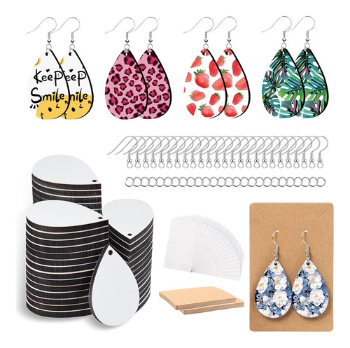 Dolwejoy Pendientes De Sublimación En Blanco, 50 Piezas En B