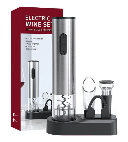 Juego De Abridor Sacacorcho Electrico De Vino 4 En 1 Con Usb