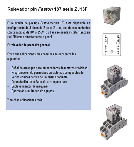 Relevador 8 Pines Faston 187 Dpdt 120vac/ 10a 250vac/30vdc