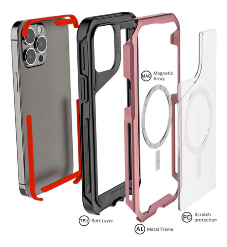 . Funda Ghostek Atomic Para iPhone 13 Pro Max Rosa Aluminio