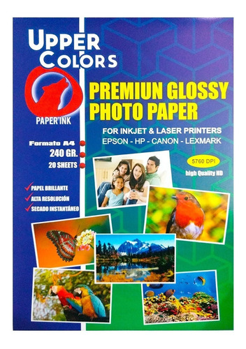 Papel Fotográfico Glossy Brillante 240 Gr X 20 Hojas