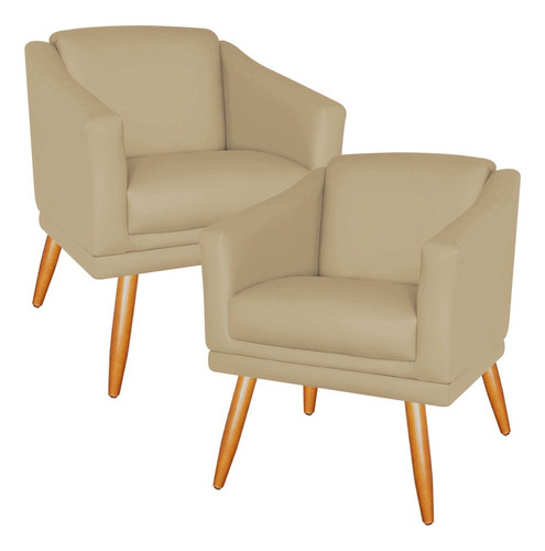 Kit 2 Poltronas San Diego Para Recepção Sala Estar Bege Desenho Do Tecido Corino