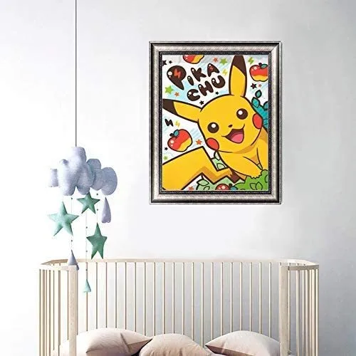 Kit Pintura com Diamantes  Chaveiro Desenho Animado Pikachu 7,5x7