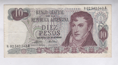Billete Argentina - Reposicion 10 Pesos Ley 18188 - B 2358