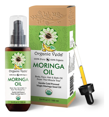 Aceite Orgánico De Moringa, Prensado En Frío., 3.4 Fl.oz