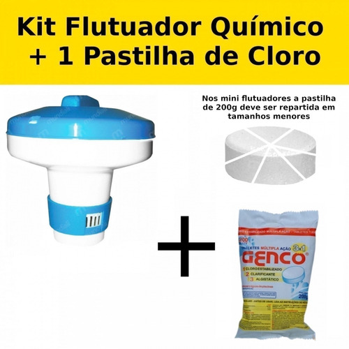 Imagem 2 de 4 de Kit Mini Flutuador + 1 Pastilha De Cloro Tripla-ação 3 Em 1