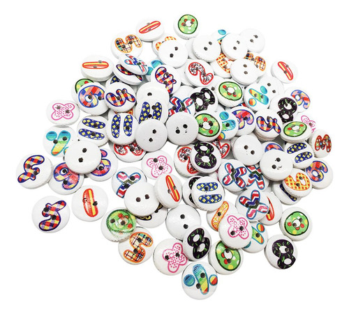 2 X 100 Piezas De Botones De , 2 Agujeros, Números, ,