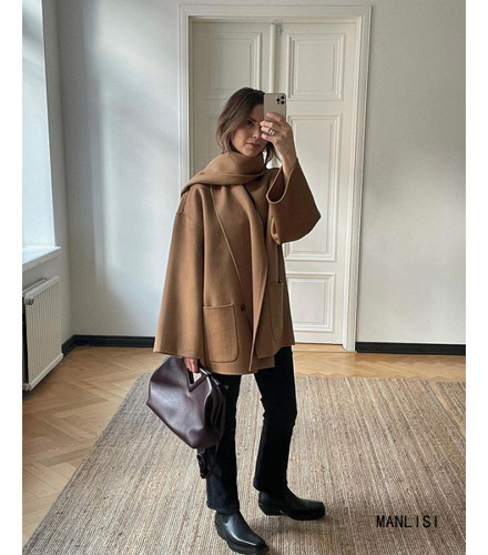 Chaqueta Holgada Con Cuello De Bufanda, Abrigo Corto De Lana