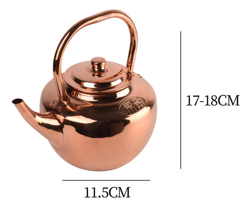Tetera De Cobre, Tetera, Infusor De Té 3l Caño Corto Rojo