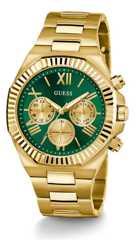 Reloj Para Hombre Guess Equity Color Dorado GW0703G2 Correa Dorado Bisel Dorado Fondo Verde