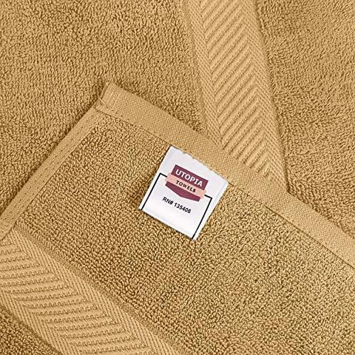 Toallas Utopia Medianas De Algodon Color Beige Ligeras 6 Pzs