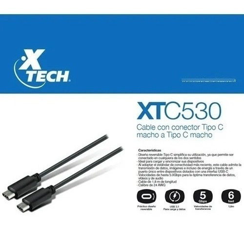 Cable Xtech Tipo C Macho A Tipo C Macho Xtc-530 1,8mts