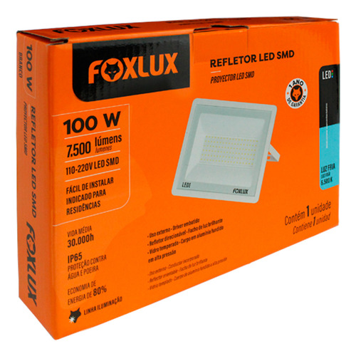 Refletor Led 100w 6500k Branco Bivolt Foxlux