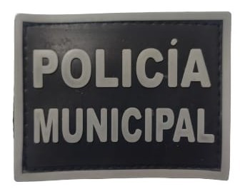 Insignia De Pvc Policia Municipal Fondo Azul 6 X 7.5 Cm