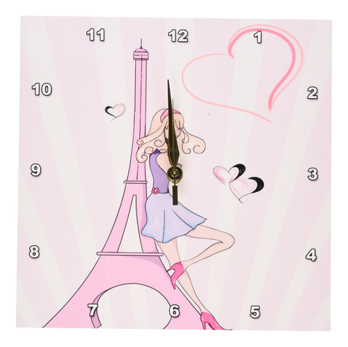 Reloj De Pared Ilustrado Torre Eiffel Y Corazones De París 2