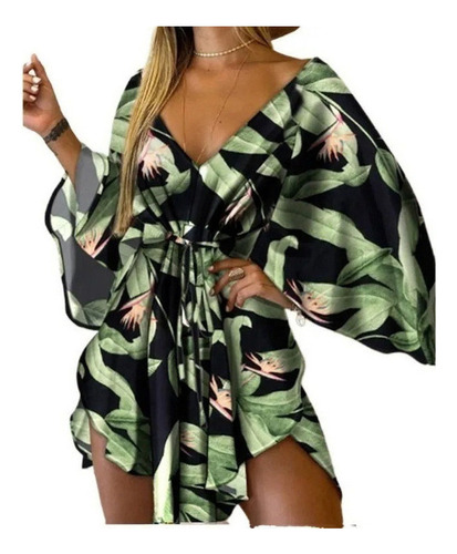 Hawaiano Irregular Floral Playa Mini Vestido Mujeres