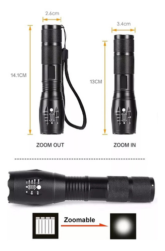 Imagen 5 de 8 de Linterna Led Potente Tactica Militar Recargable Caza Pesca