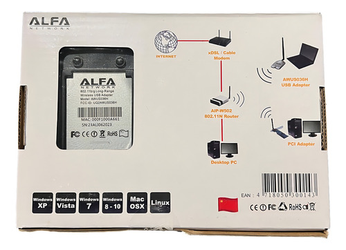 Adaptador USB Alfa Awus036H 5dbi 3070 Alpha Wifi