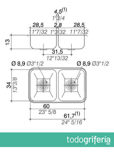 Pileta De Cocina Doble Acero 430 Johnson 59x34x13 Cc28b